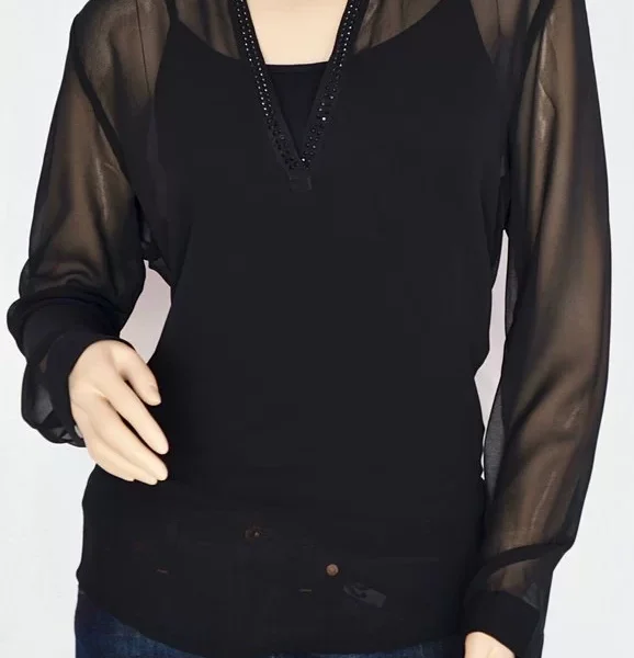 БЛУЗА ЧЕРНА  ПРОЗРАЧЕН РЪКАВ MORE AND MORE